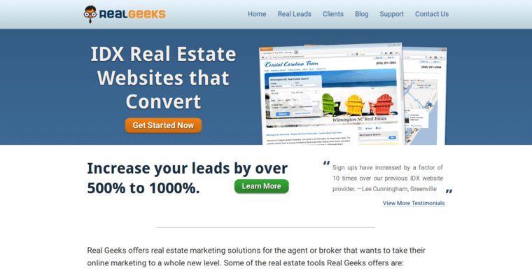 Home page of #5 Best Real Estate Web Design Business: Real Geeks