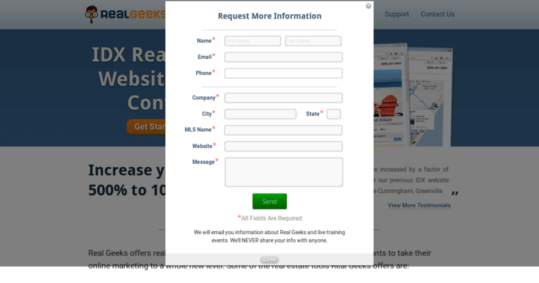 Contact page of #6 Top Real Estate Web Design Company: Real Geeks