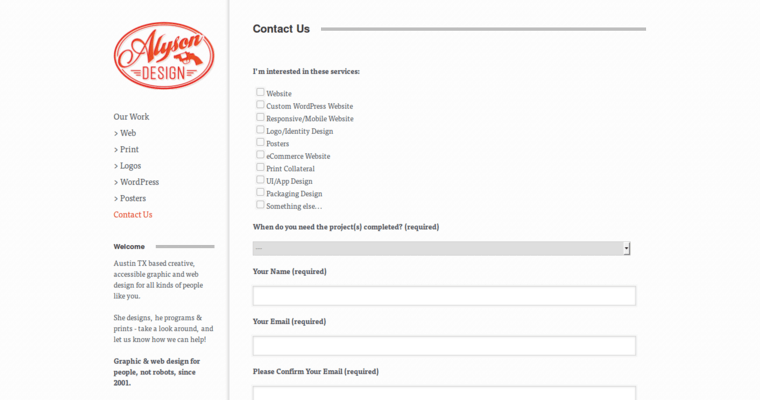 Contact page of #6 Top Responsive Web Design Firm: Alyson Design