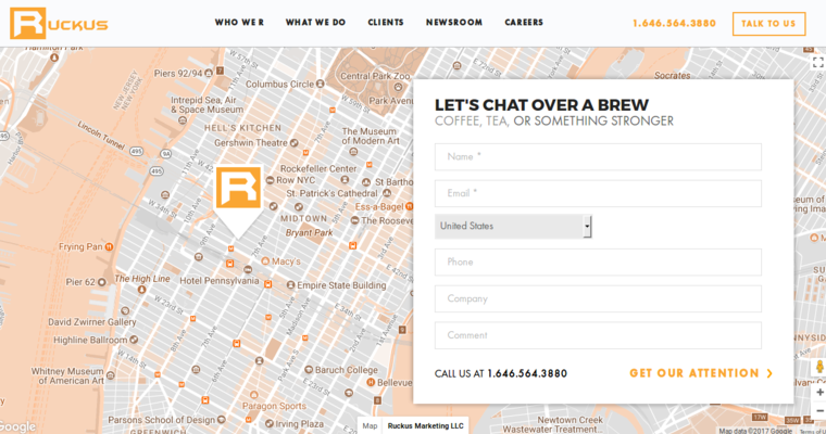 Contact page of #6 Leading RWD Company: Ruckus Marketing