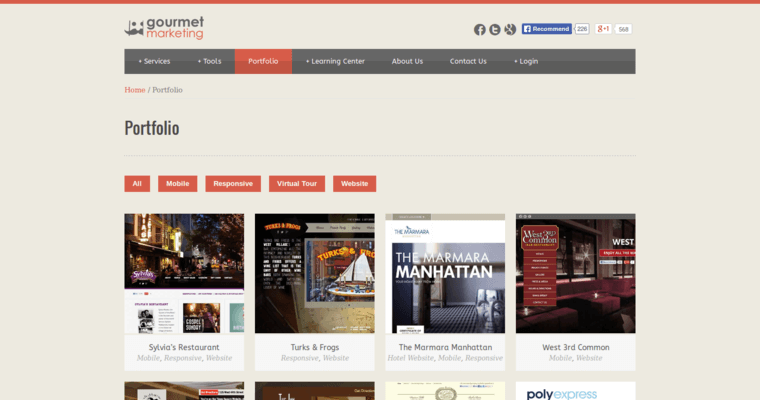 Folio page of #5 Best Restaurant Web Design Firm: Gourmet Marketing