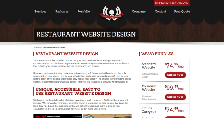 Service page of #7 Best Restaurant Web Design Firm: WorldWide Optimize