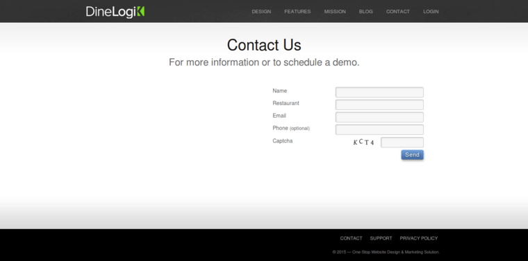 Contact page of #9 Leading Restaurant Web Design Company: DineLogik