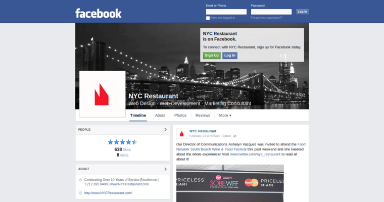 Facebook page of #1 Top Restaurant Web Design Company: NYC Restaurant