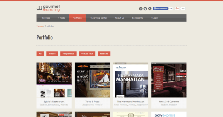 Folio page of #10 Leading Restaurant Web Development Agency: Gourmet Marketing