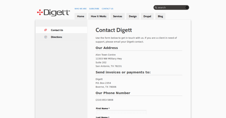 Contact page of #2 Top SA Web Development Company: Digett