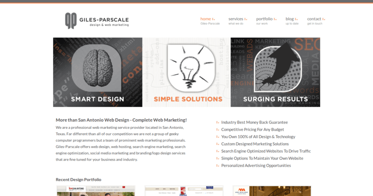 Home page of #1 Leading SA Web Development Company: Giles-Parscale