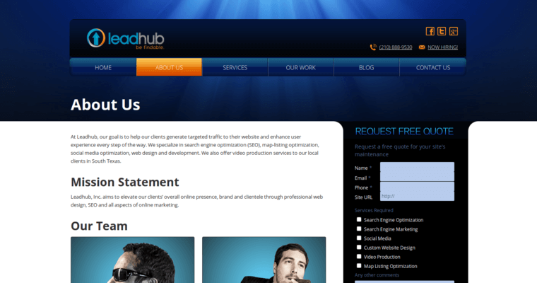 About page of #6 Leading SA Website Design Agency: Leadhub