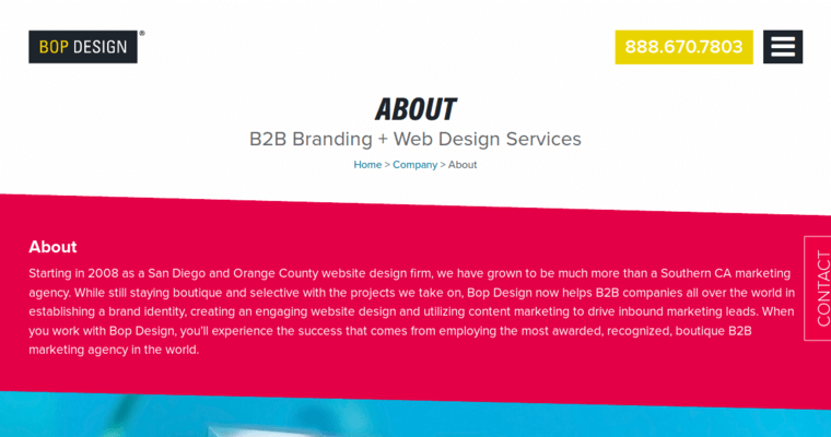 About page of #5 Best San Diego Web Development Firm: Bop Design