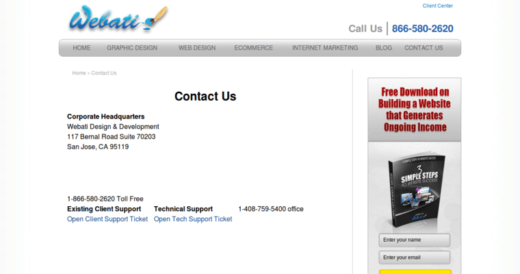 Contact page of #7 Best San Jose Web Development Company: Webati