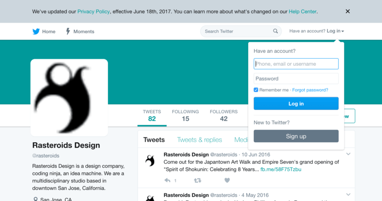 Twitter page of #4 Top San Jose Web Development Firm: Rasteroids Design