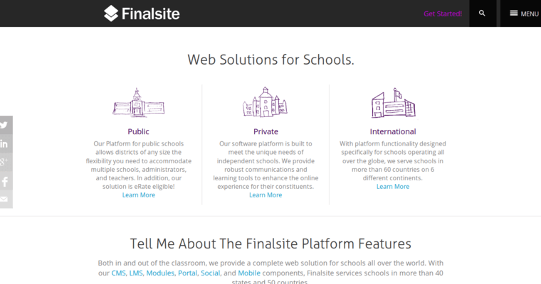 Software Platform page of #3 Leading School Company: Finalsite
