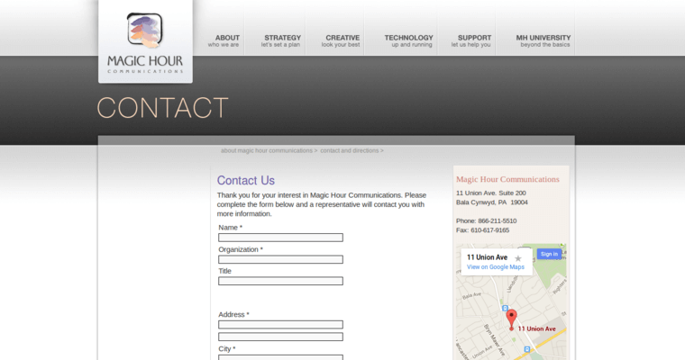Contact page of #9 Leading School Web Development Firm: Magic Hour