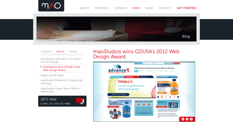 News page of #5 Best Seattle Web Design Firm: maoStudios