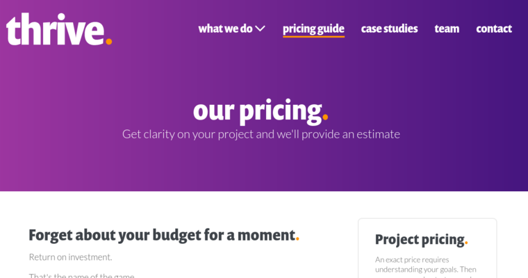 Pricing page of #1 Best Seattle Web Development Agency: Thrive Design
