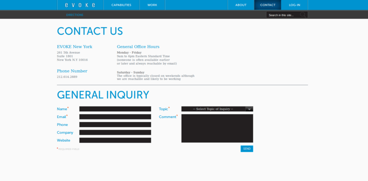 Contact page of #3 Top SEO Web Development Agency: Evoke Design
