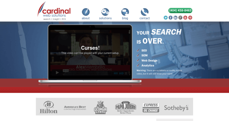 Home page of #8 Top SEO Website Design Firm: Cardinal Web Solutions