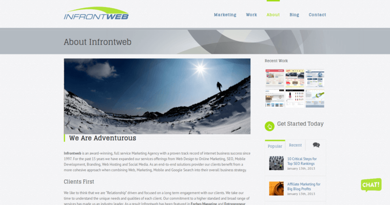 About page of #7 Top SEO Website Development Firm: InFrontWeb