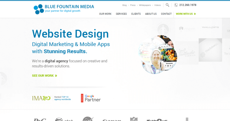 Home page of #2 Top SEO Web Design Company: Blue Fountain Media