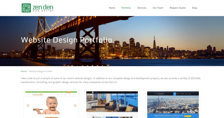 Folio page of #3 Best San Francisco Website Design Business: Zen Den