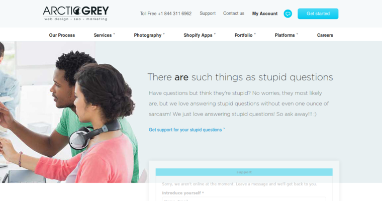 Contact page of #1 Best Shopify Design Agency: Arctic Grey Inc