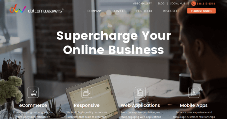 Home page of #6 Best Small Business Website Design Business: Dotcomweavers