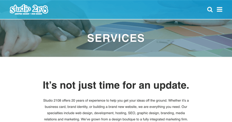 Services page of #9 Top St. Louis Web Design Company: Studio 2108 LLC