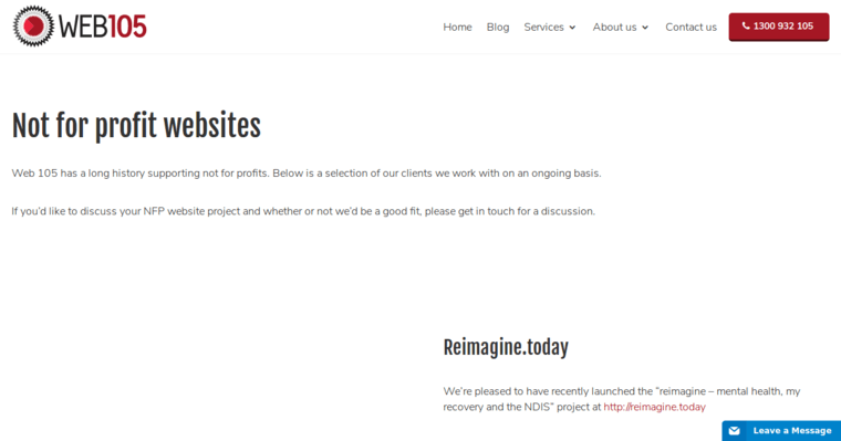 Non Profit page of #4 Best Sydney Web Development Firm: Web 105