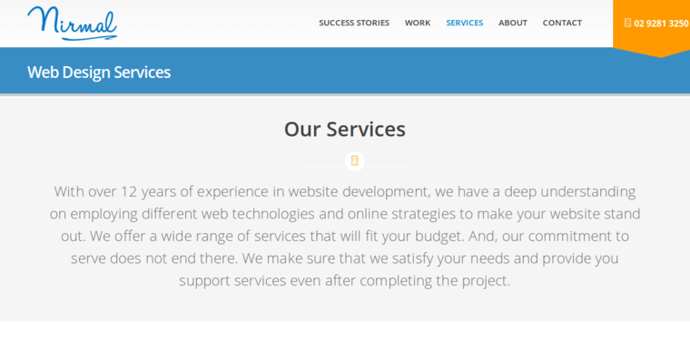 Service page of #2 Leading Sydney Web Design Business: Nirmal Web Design Sydney