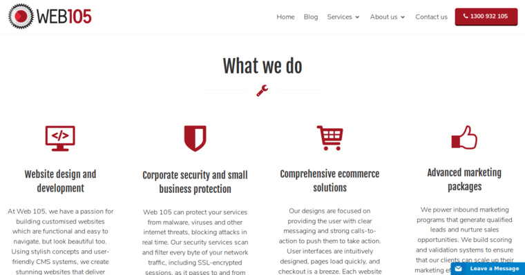 Services page of #4 Top Sydney Web Design Firm: Web 105