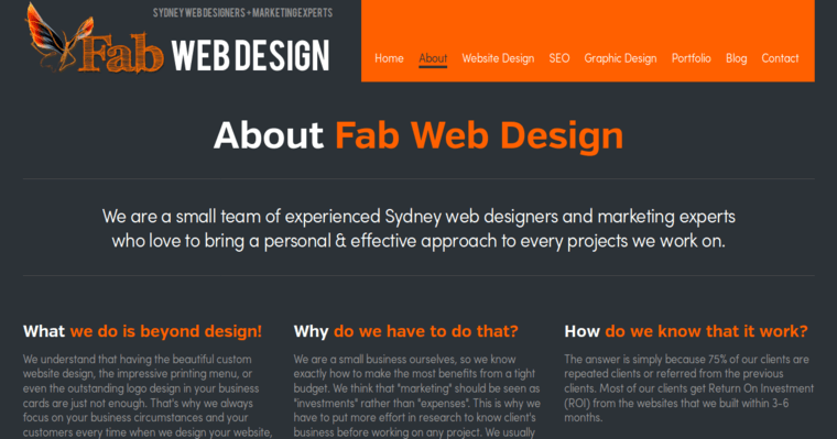 About page of #6 Best Sydney Web Development Agency: Fab Web Design