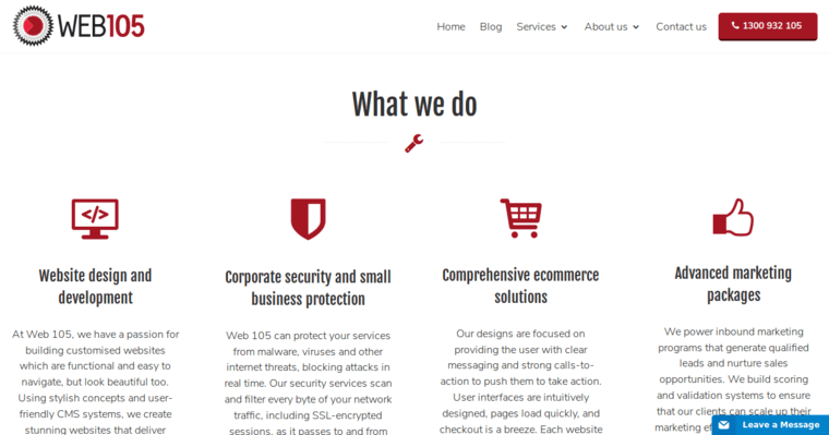 Services page of #4 Top Sydney Web Development Business: Web 105