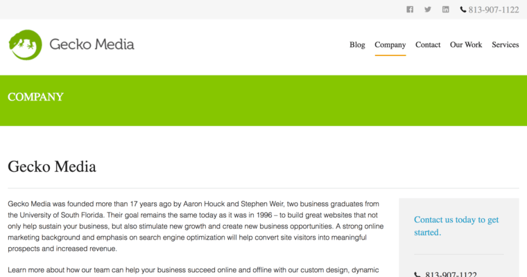 Company page of #7 Best Tampa Web Design Firm: Gecko Media