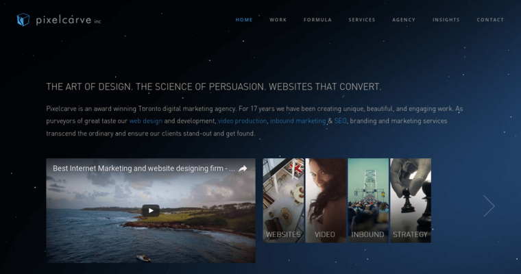Home page of #4 Best Toronto Web Design Agency: Pixelcarve Inc.