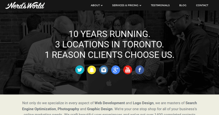 Home page of #1 Best Toronto Web Development Company: A Nerd's World