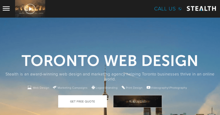 Home page of #10 Best Toronto Web Design Agency: STEALTH 