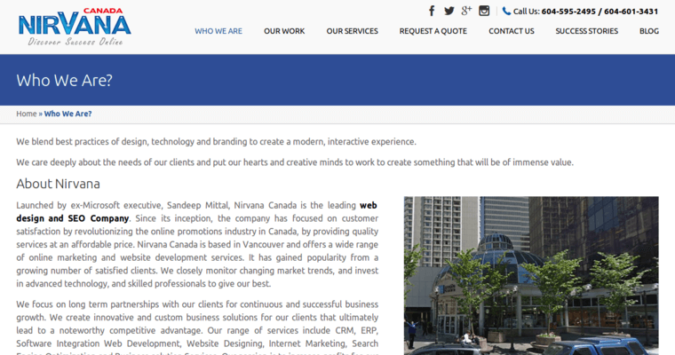 About page of #8 Leading Vancouver Web Development Agency: Nirvana Canada