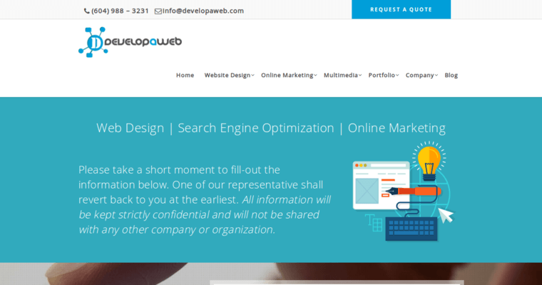Quote page of #3 Top Vancouver Web Design Business: Developaweb