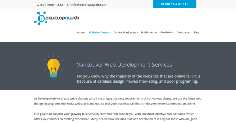 Service page of #3 Top Vancouver Web Design Agency: Developaweb