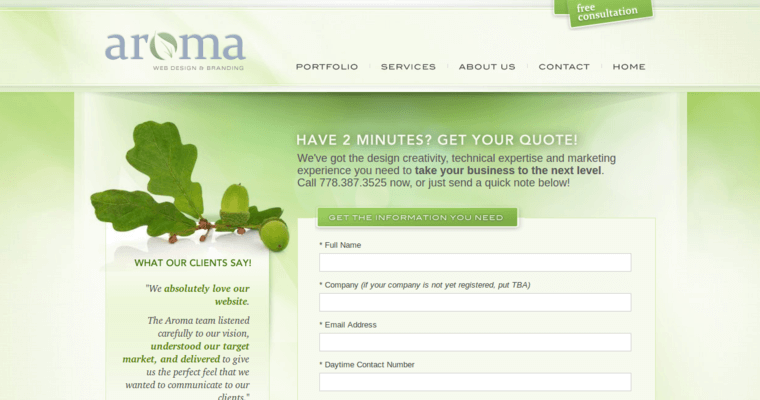 Contact page of #7 Top Vancouver Web Development Firm: Aroma