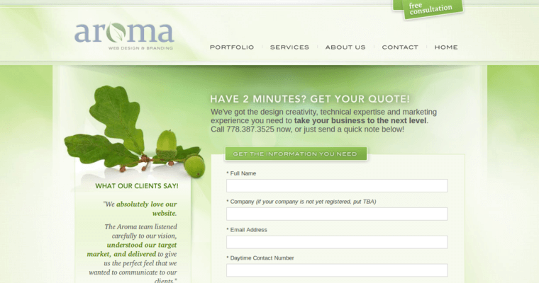Contact page of #7 Leading Vancouver Web Development Company: Aroma