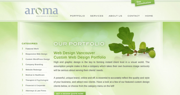 Folio page of #7 Best Vancouver Web Development Company: Aroma
