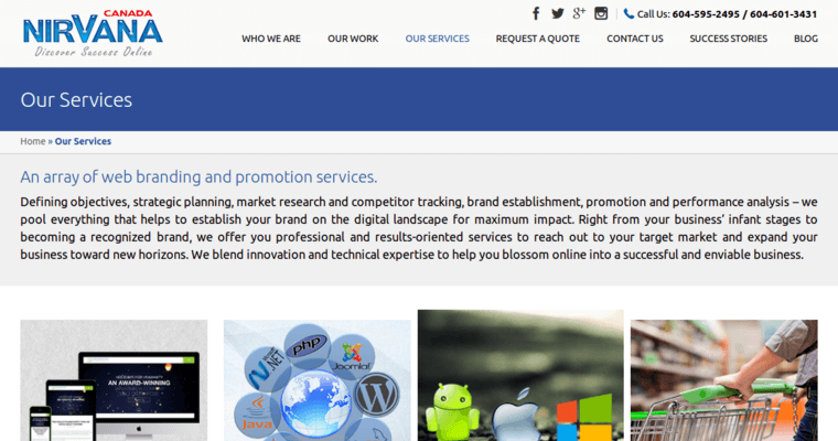 Services page of #8 Leading Vancouver Web Development Agency: Nirvana Canada