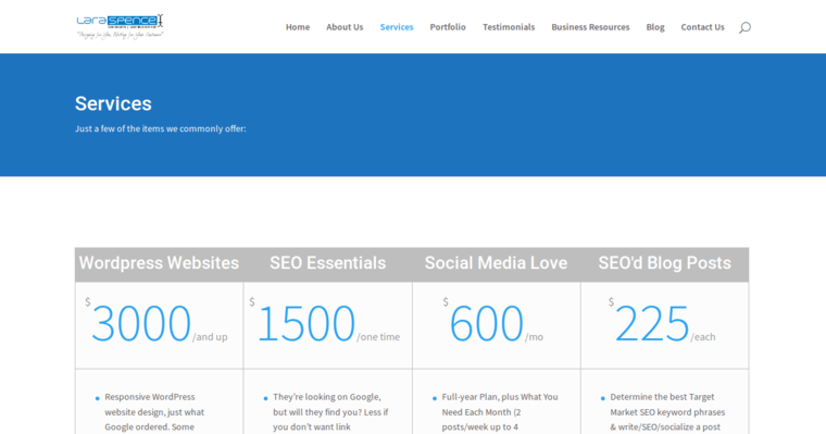 Service page of #9 Best Vancouver Web Design Business: Lara Spence web design