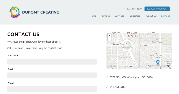 Contact page of #9 Top Washington DC Website Development Company: Dupont Creative