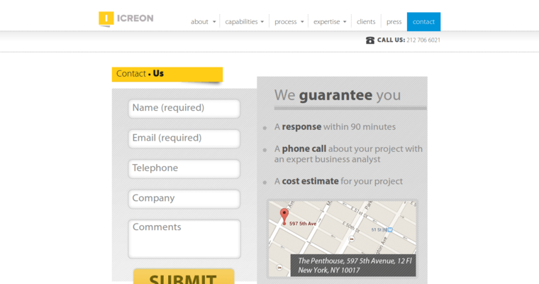Contact page of #5 Best Web Application Development Firms: Icreon