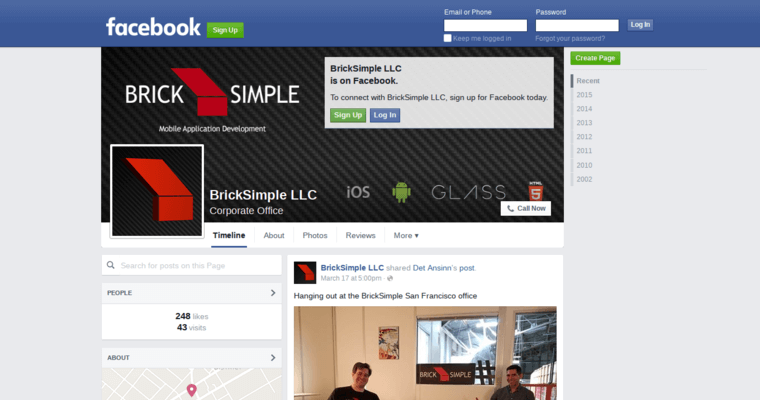Facebook Page of Top Web Design Firms in California: Brick Simple
