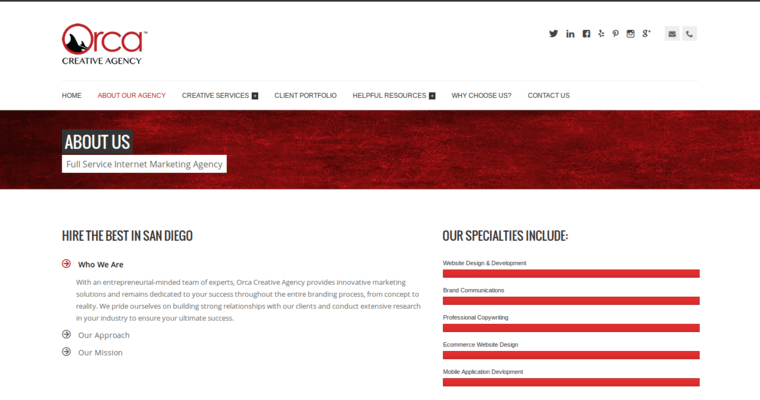 About Page of Top Web Design Firms in California: Orca Creative Agency
