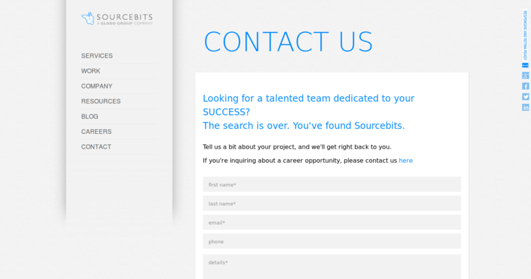 Contact Page of Top Web Design Firms in California: Sourcebits