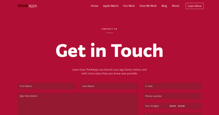 Contact Page of Top Web Design Firms in California: Think Apps